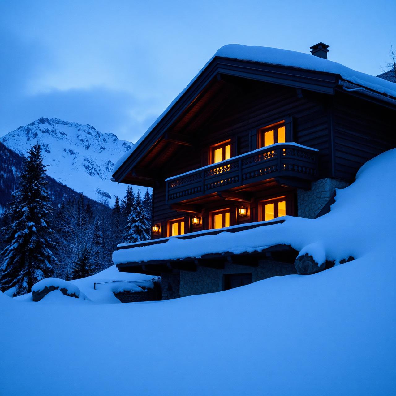 Chalet sous la neige